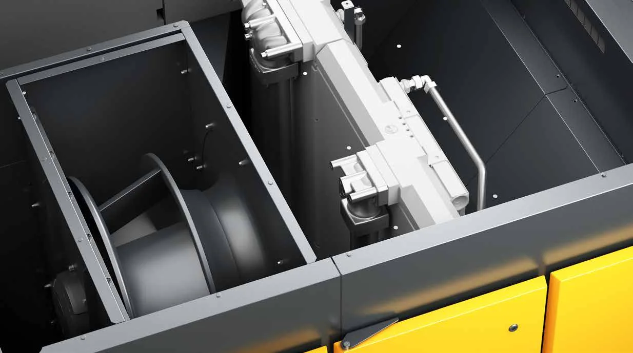 Interior del compresor refrigerado por aire: ventilador radial y refrigeradores
