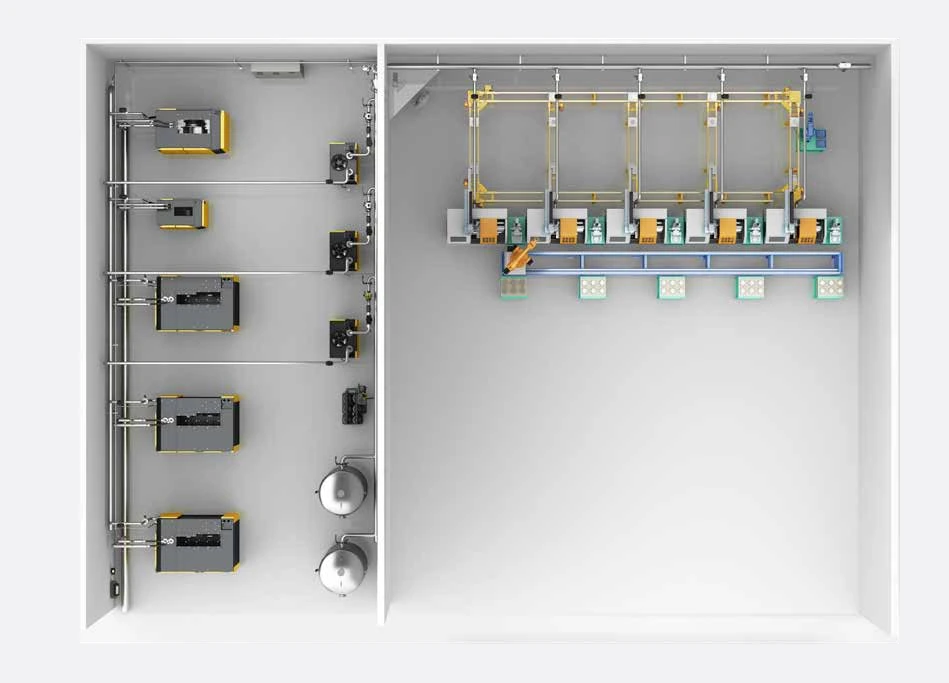 Plano de un cuarto de compresores con sensores
